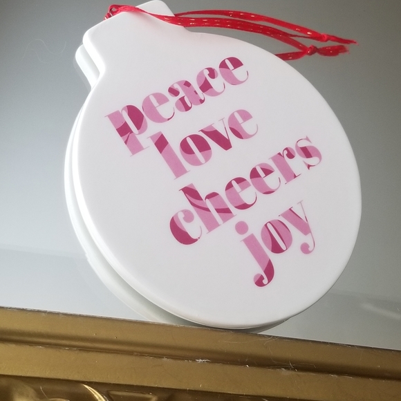 ❗Kate Spade New York Style "Peace Love Cheers Joy" Pink Round Ceramic Ornament❗ - Picture 2 of 5